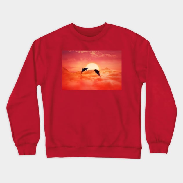 flying dolphins Crewneck Sweatshirt by psychoshadow